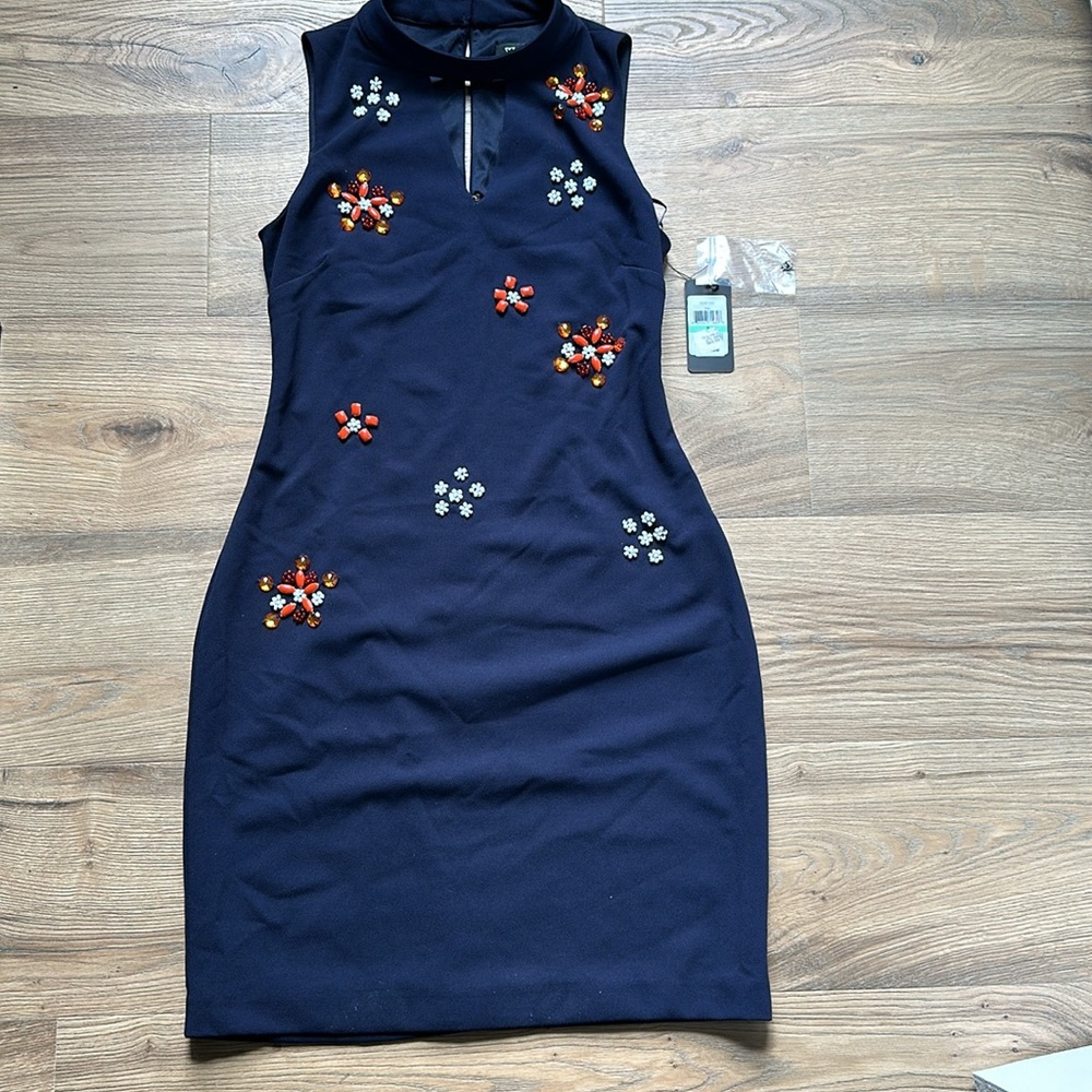 GUESS Navy Dress With Beaded Flowers size 2